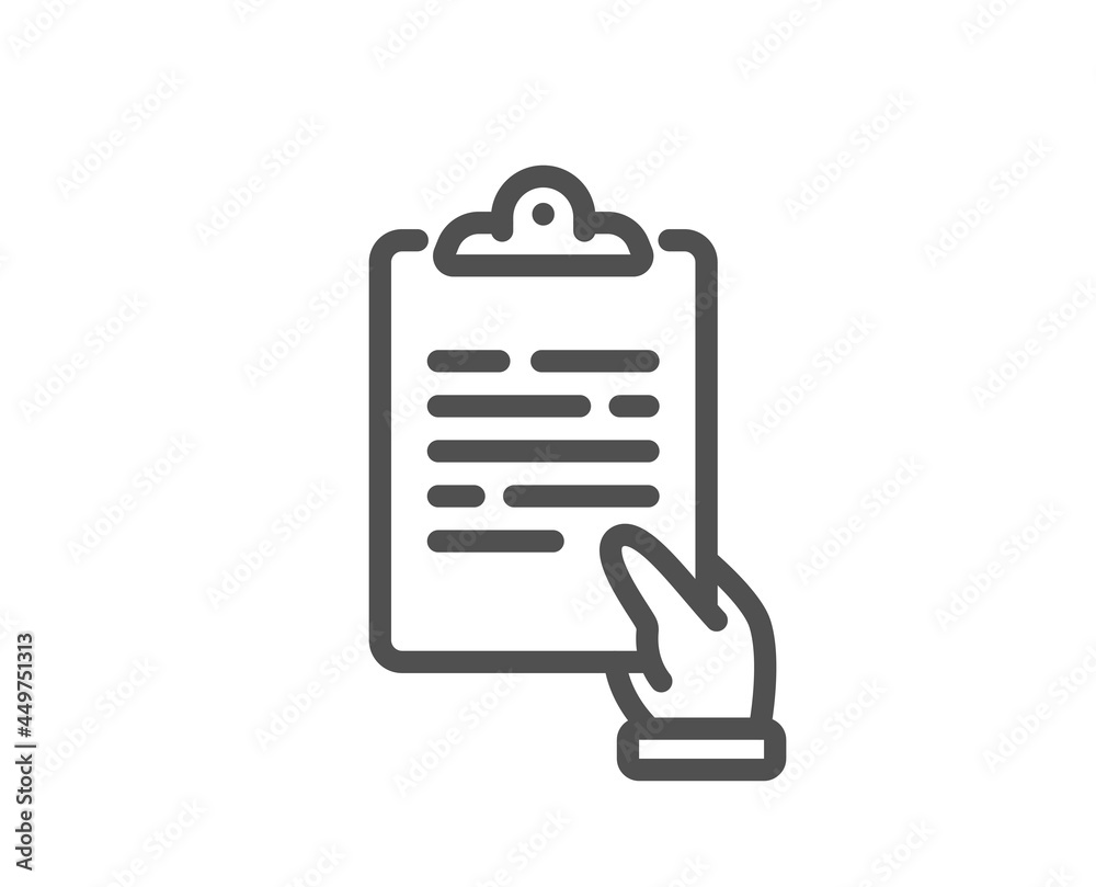 Clipboard document line icon. Agreement file sign. Survey record symbol.  Quality design element. Linear style clipboard icon. Editable stroke.  Vector Stock-Vektorgrafik | Adobe Stock