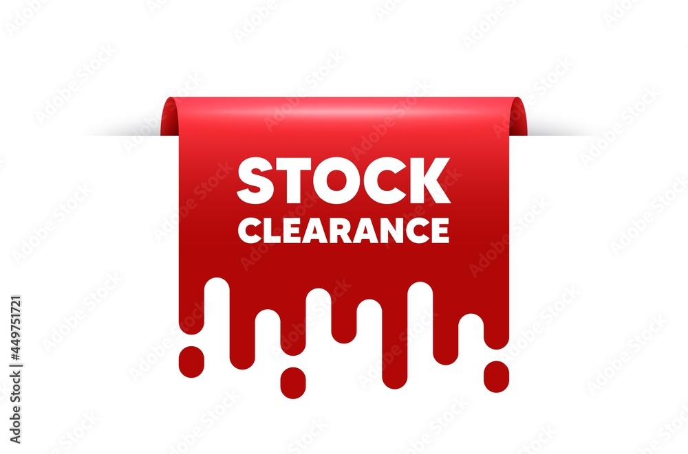Stock clearance sale text. Red ribbon tag banner. Special offer