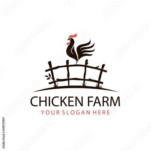 emblem of rooster on fence isolated on white background