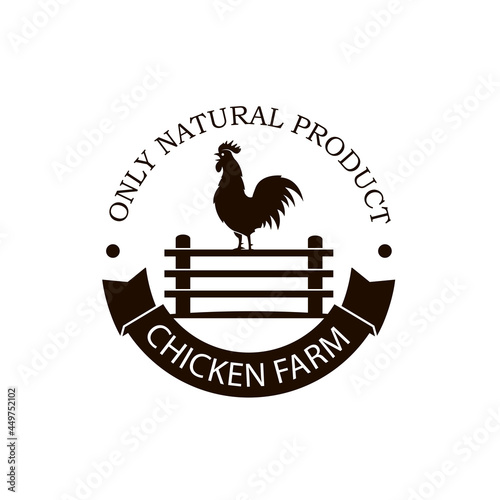 emblem of rooster on fence isolated on white background