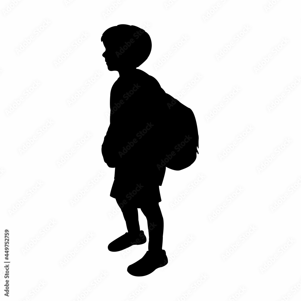 a boy with backpack, silhouette vector