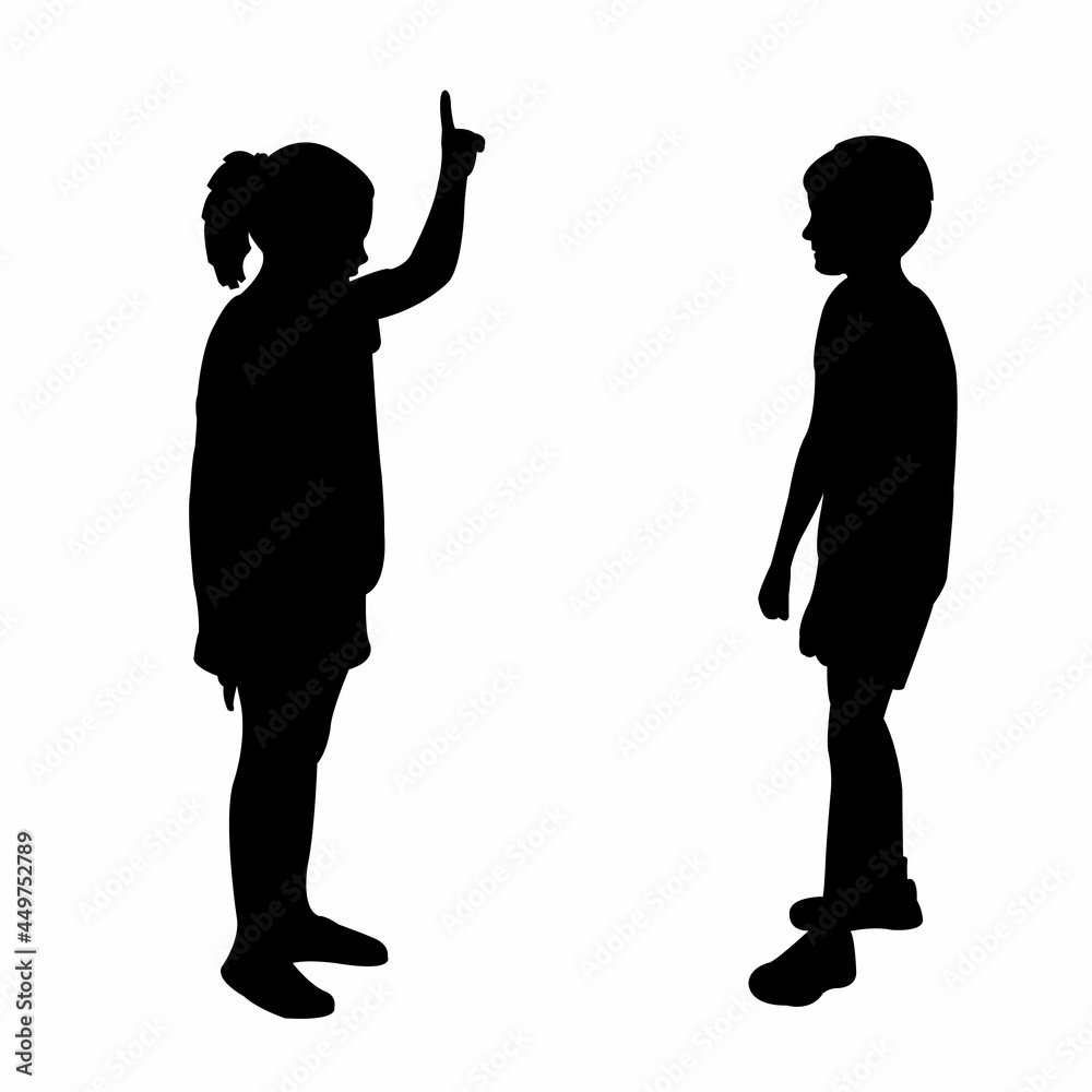a boy and a girl making chat, silhouette vector