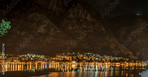 Bay of Kotor  and Moj Lab by night, panorama photo