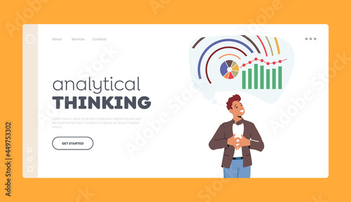 Analytical Thinking Landing Page Template. Man with Logical, Strategic, Structural Mental Mindset Type. Mind Behavior
