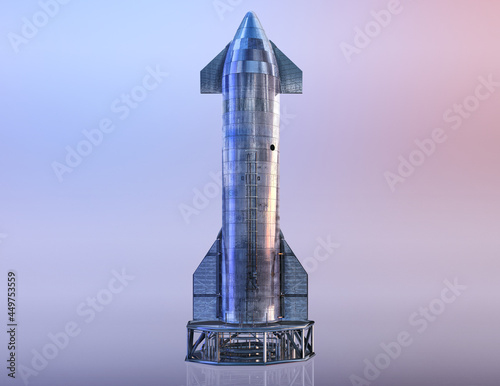 Fototapeta Naklejka Na Ścianę i Meble -  Starship system, reusable super heavy lift launch vehicle rocket. Long duration passenger carrying and cargo spaceship. Spacex starship spaceflight to the Earth orbit, Moon, Mars landing mission, 3D