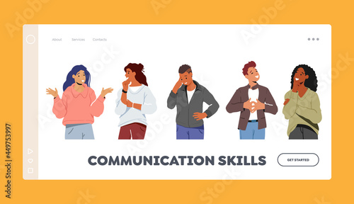 Communication Skills Landing Page Template. People Communicating, Young Men and Women Speaking, Chatting to Each Other