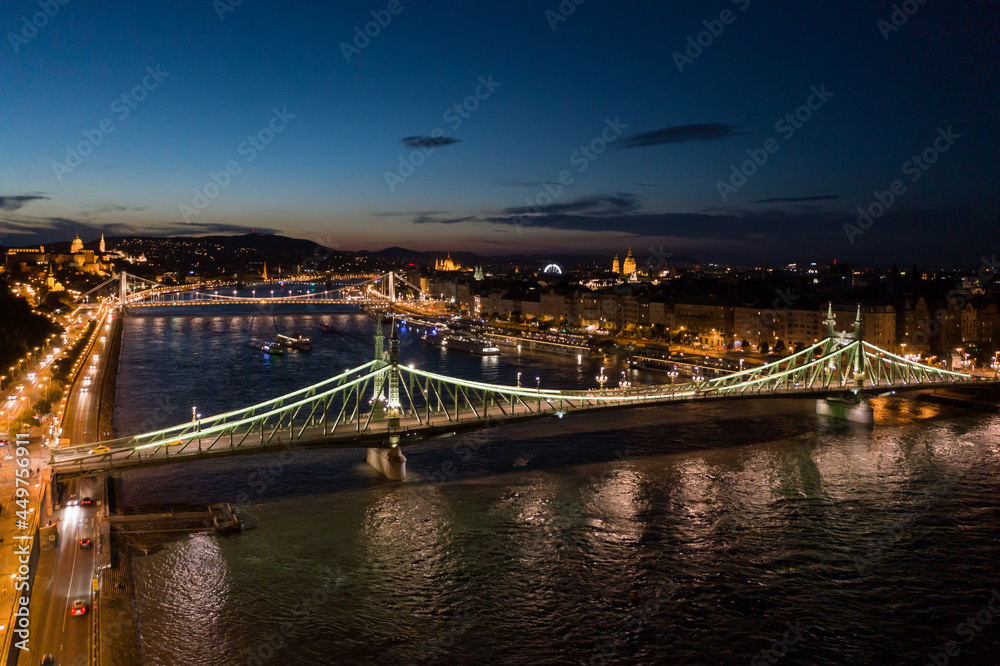 Fototapeta premium Hungary - Budapest city lights from drone view