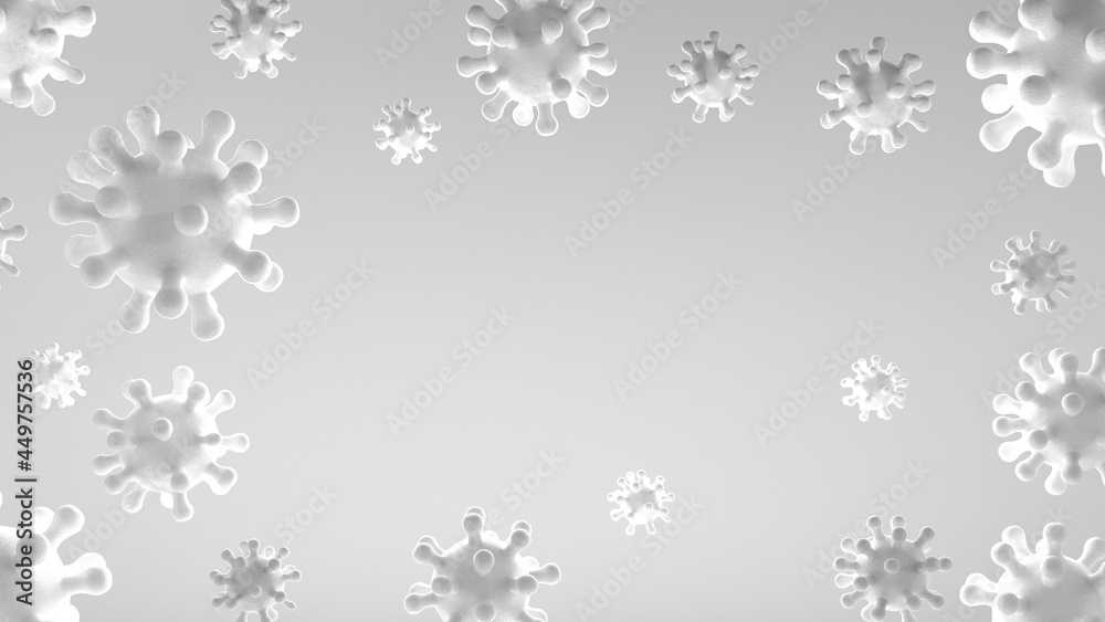 White Coronavirus Covid-19 abstract 3d rendering background with copy space 