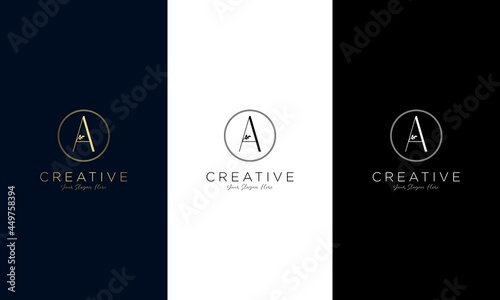 Letter A logo with tree branches, feminine logo design, gold logo, simple, elegant, luxurious logo design