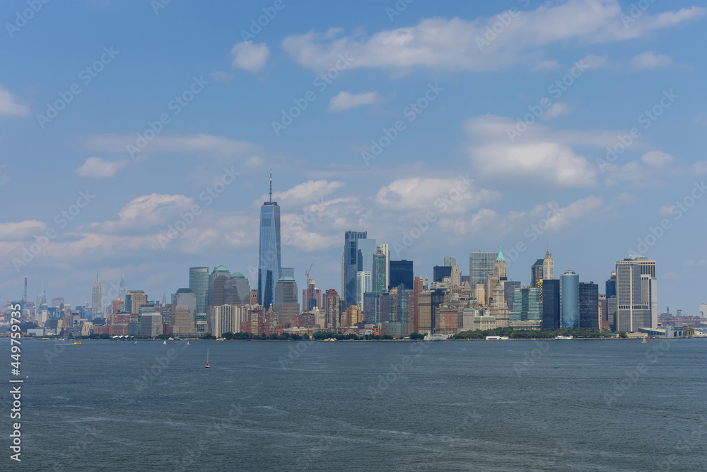 Panorama view Lower Manhattan of cityscape and famous skyscrapers in New York City