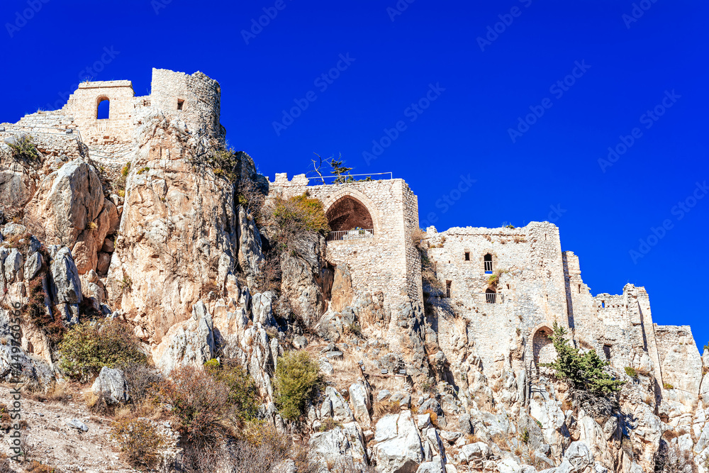 Ruins of Saint Hilarion Castle on top of Kyrenia Mountains. Kyrenia District, Cyprus