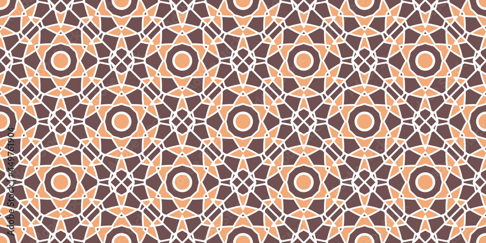 Seamless texture with beige arabic ornament. Vector border pattern