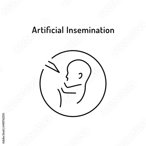Artificial Insemination linear medical icon with text. Abstract vector illustration of baby. Logo template for human reproduction or in vitro fertilization, gynecology, obstetrics