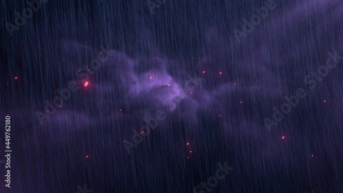 Cinematic Rain Background, with particles flying over background, night sky with light effect and thunder photo