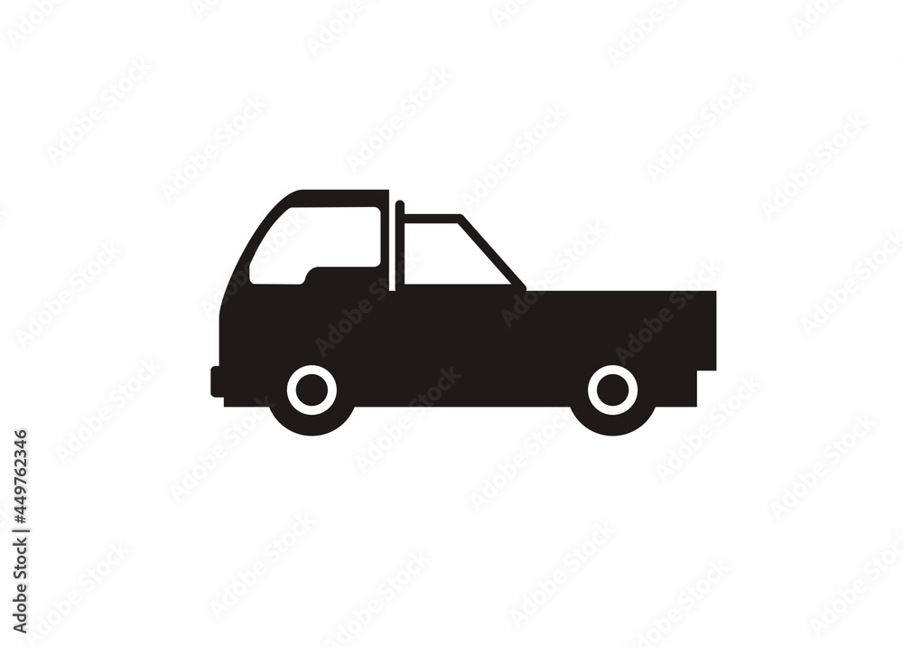 Pick up car. Simple illustration in black and white.