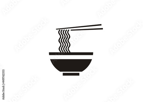 Curly noodle rolled on the chopstick. Simple illustration in black and white.
