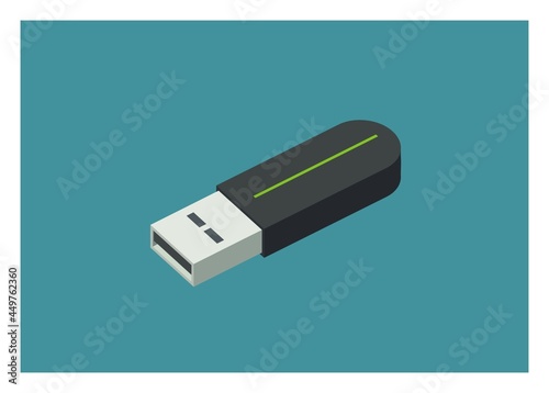 USB flash drive in isometric view. Simple flat illustration