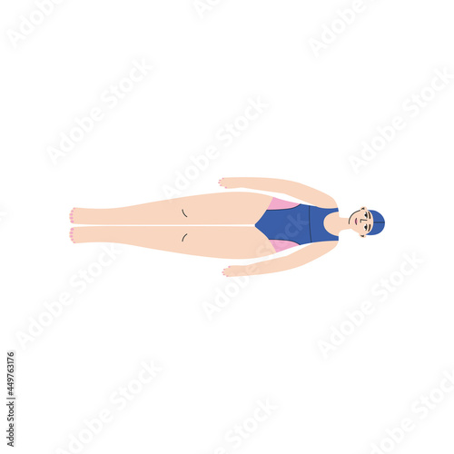 Synchronized swimming element. A Back Layout Position. Vector illustration of a girl, swimmer. Artistic swimming concept.