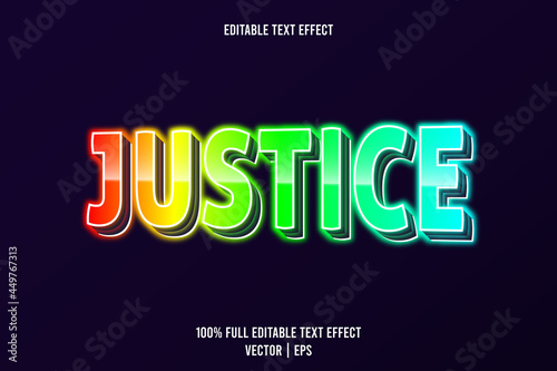 Justice editable text effect 3 dimension emboss neon style