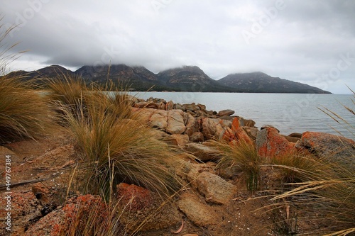 mountains at coles bay in tasmania photo