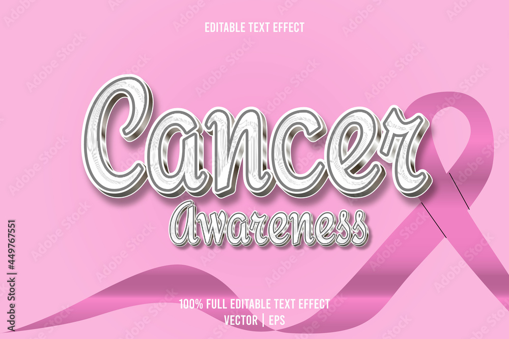 Cancer awareness editable text effect 3 dimension emboss luxury style