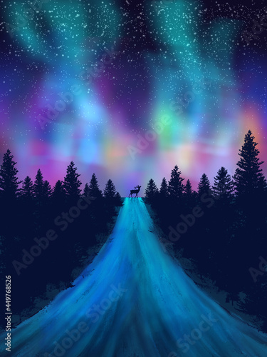 Night with green and purple aurora wallpaper