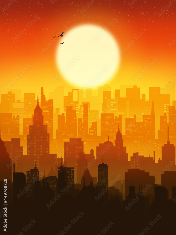 View of beautiful sunset city wallpaper premium