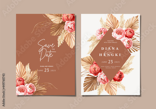 Hand painted watercolor boho wedding invitation