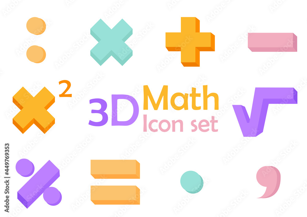 a collection of illustrations of symbols in mathematics with 3d designs, with simple and modern designs