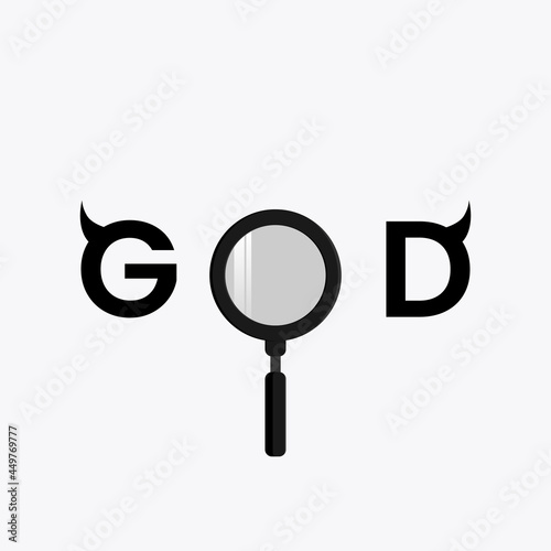 GOD logo with magnifying glass. suitable for brand logo or applied to T-shirt, bag or anything
