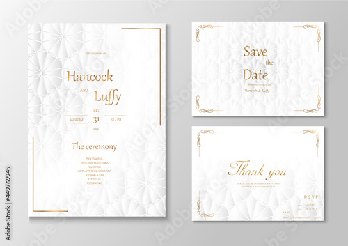   Elegant wedding invitation card template floral design luxury background with white and gold