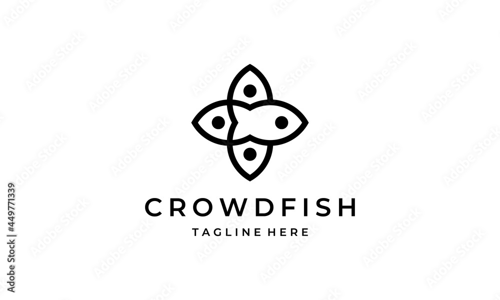 Four Fish Animal Water Sea with Line Style Logo Design Inspiration