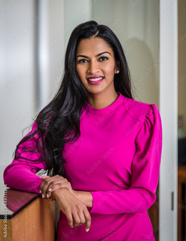 Portrait of beautiful woman at reception desk Portrait of beautiful woman at reception desk