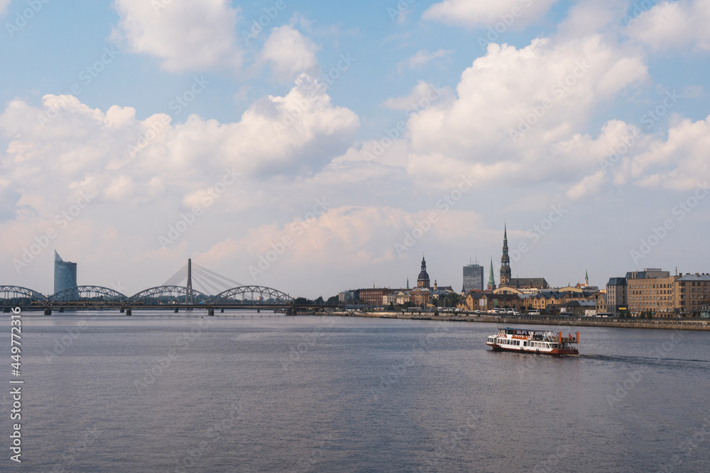 View over Daugava rive and Riga city, the capital of Latvia, European famous baltic country