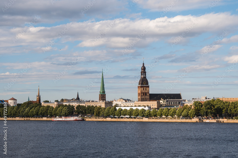 Fototapeta premium View over Daugava river and Riga city, the capital of Latvia, European famous baltic country