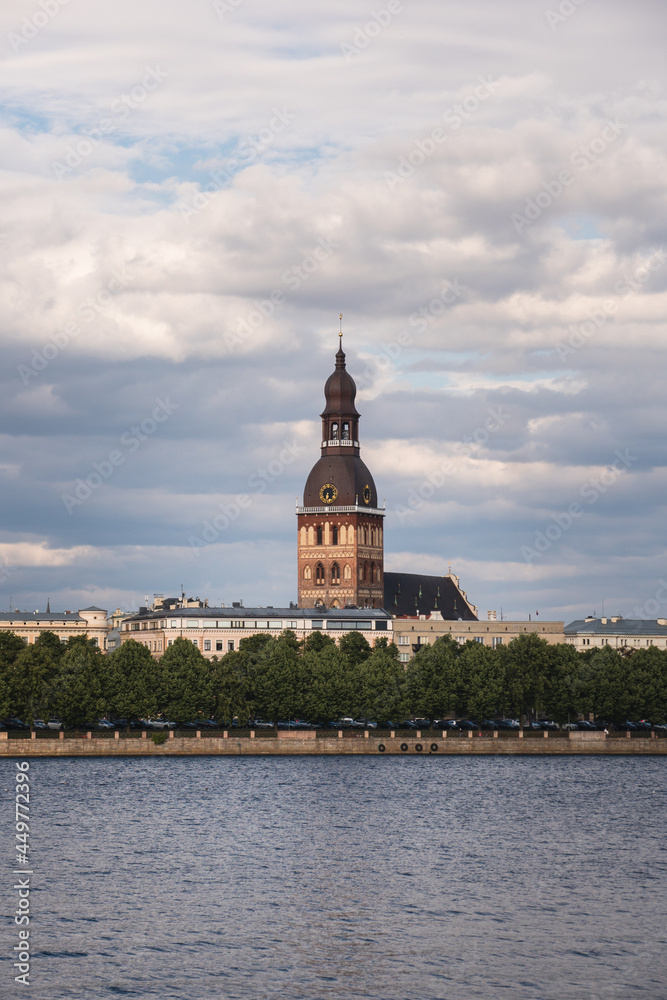 View of the Daugava river and the Riga Cathedral Dome. Riga is the capital city of Latvia, famous European baltic country