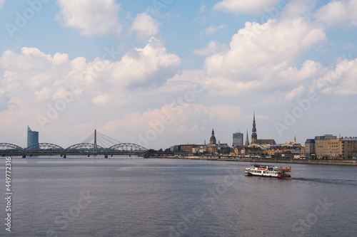 View over Daugava rive and Riga city, the capital of Latvia, European famous baltic country © icephotography