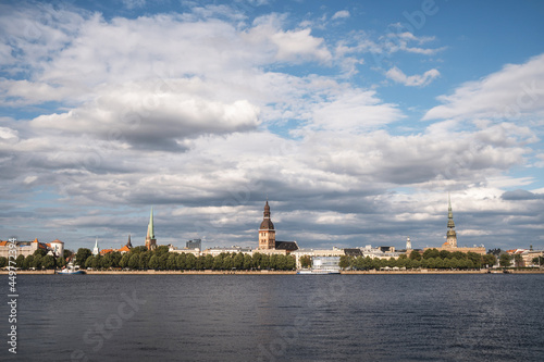 View over Daugava river and Riga city, the capital of Latvia, European famous baltic country © icephotography