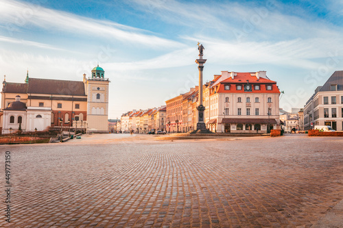 Poland, Masovia, Warsaw, Town square with monument column photo
