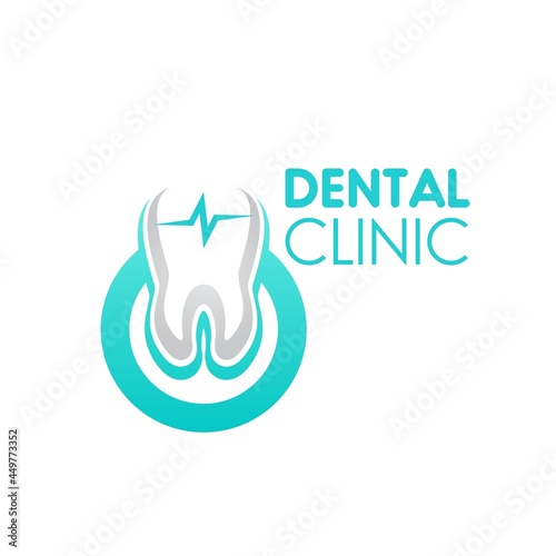 Dental clinic icon, vector sign with healthy tooth for dentistry medical service. Stomatology symbol, orthodontic teeth implants label, health care themed design element isolated on white background