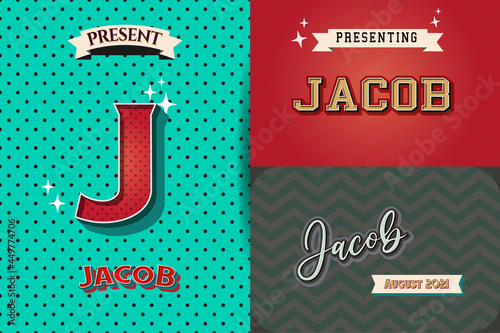 name jacob in various Retro graphic design elements, set of vector Retro Typography graphic design illustration photo