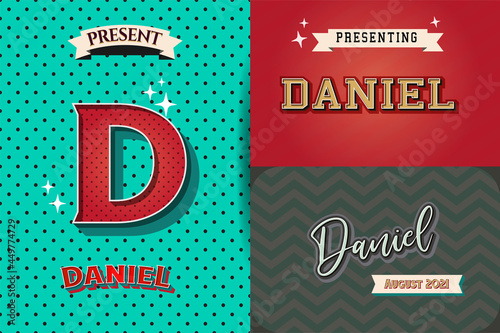 name daniel in various Retro graphic design elements, set of vector Retro Typography graphic design illustration photo