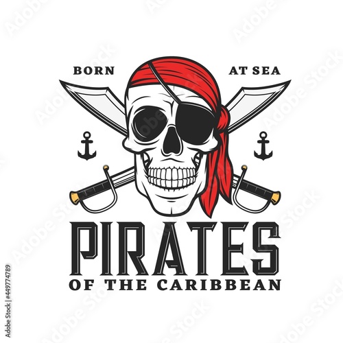 Obraz na plátne Caribbean pirates icon with skull and crossed sabers