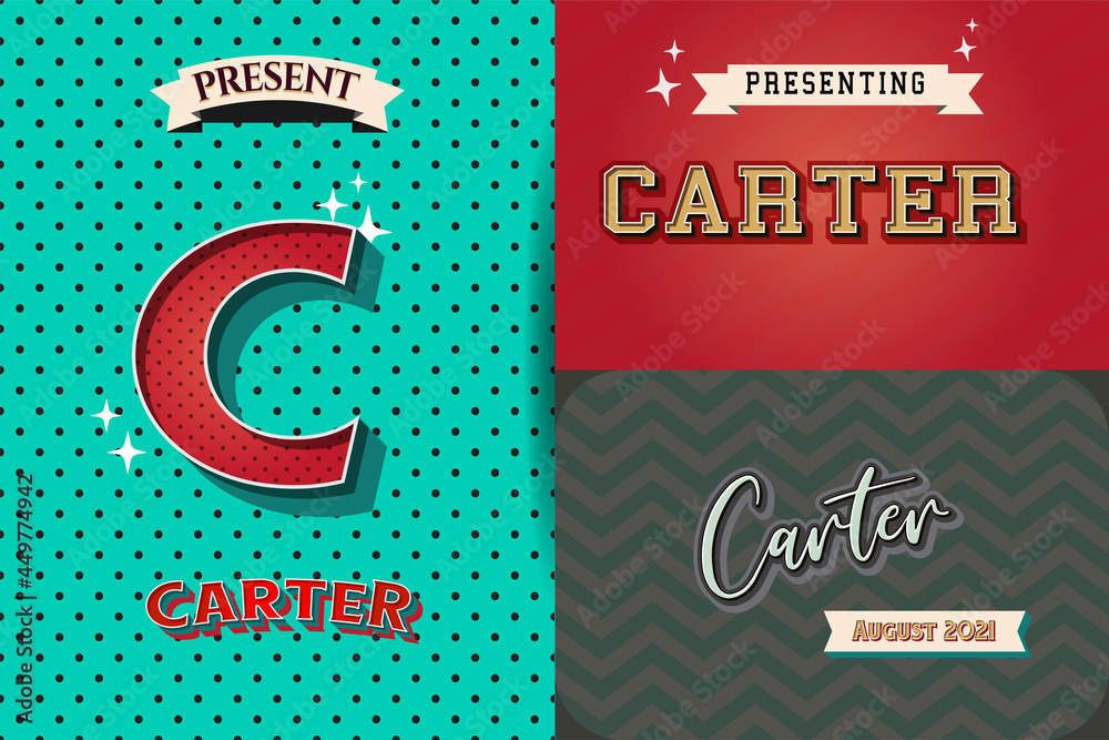 Ταπετσαρία name Carter in various Retro graphic design elements, set of vector Retro Typogr
