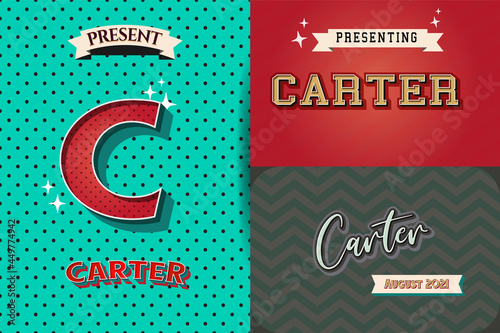 name Carter in various Retro graphic design elements, set of vector Retro Typography graphic design illustration