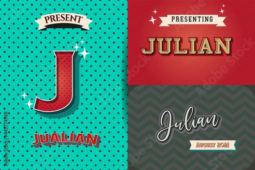 name Julian in various Retro graphic design elements, set of vector Retro Typography graphic design illustration