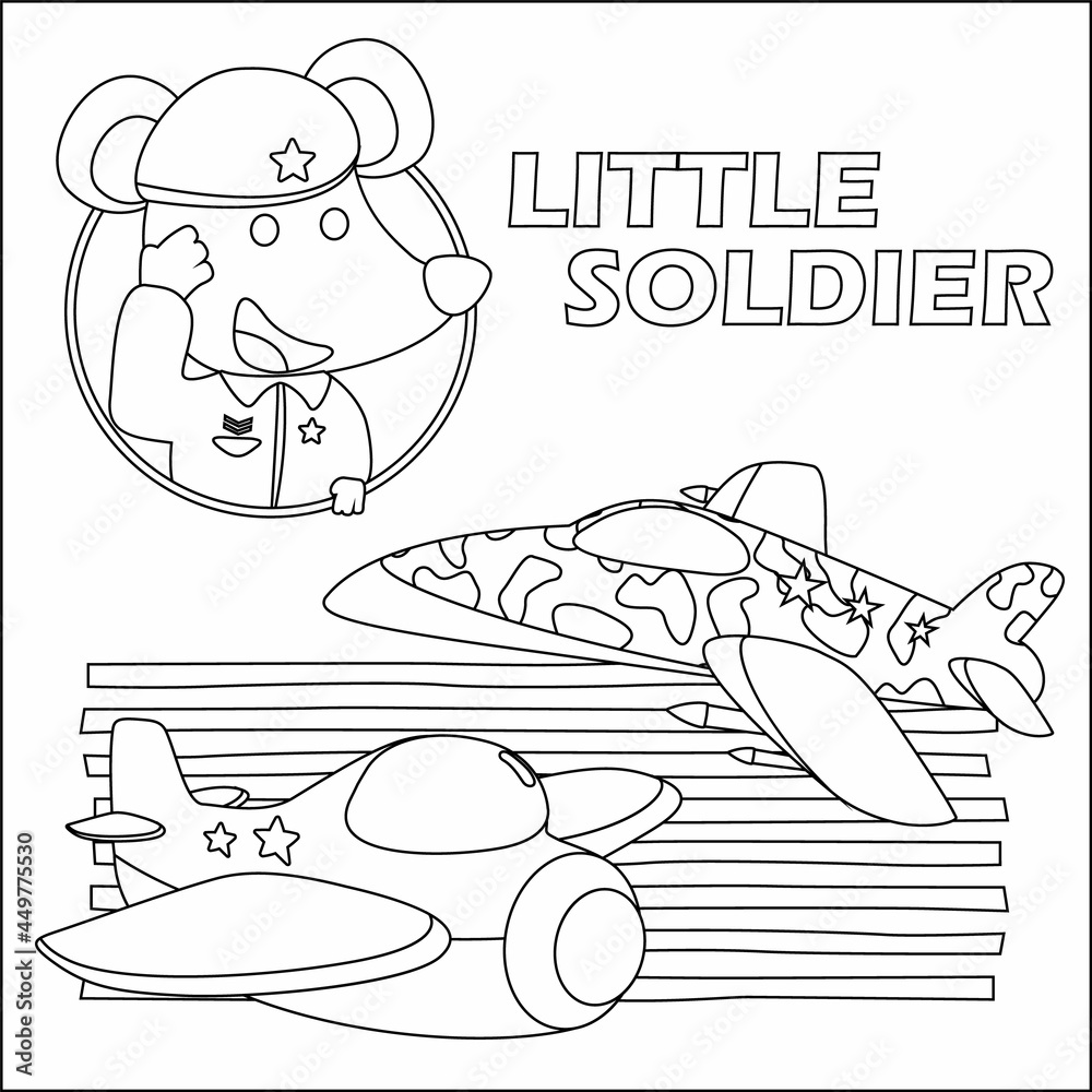 Obraz Cute junior soldier. Cartoon hand drawn vector illustration. Cartoon isolated vector illustration, Creative vector Childish design for kids activity colouring book or page.