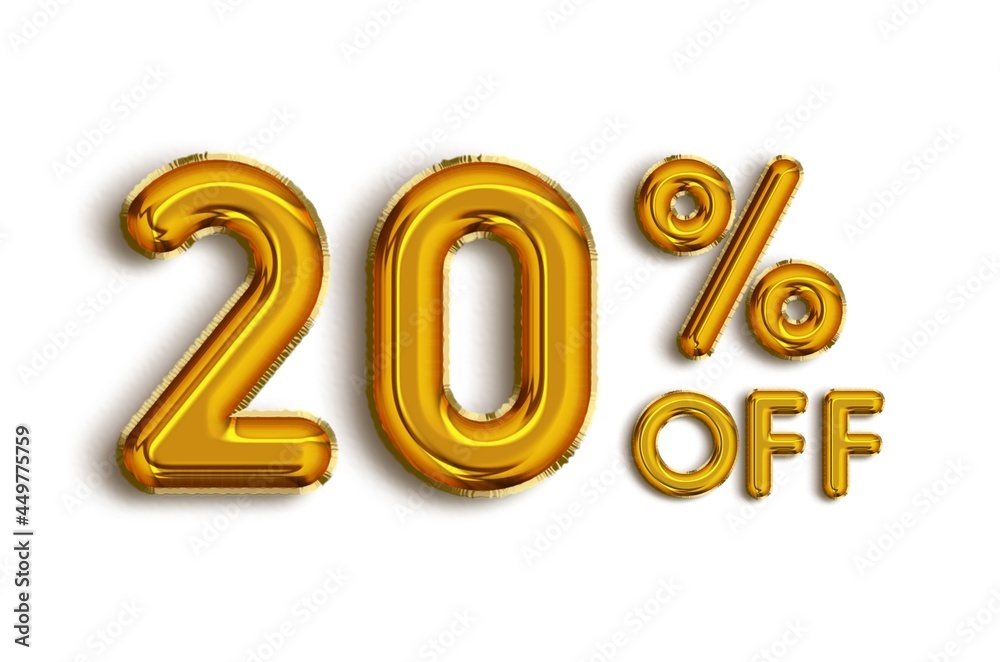 20% off golden balloon 3d illustration promotion 20% off golden balloon 3d illustration promotion