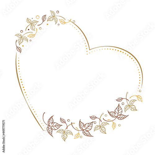 Vector heart shape dotted frame. Autumn leaves decoration