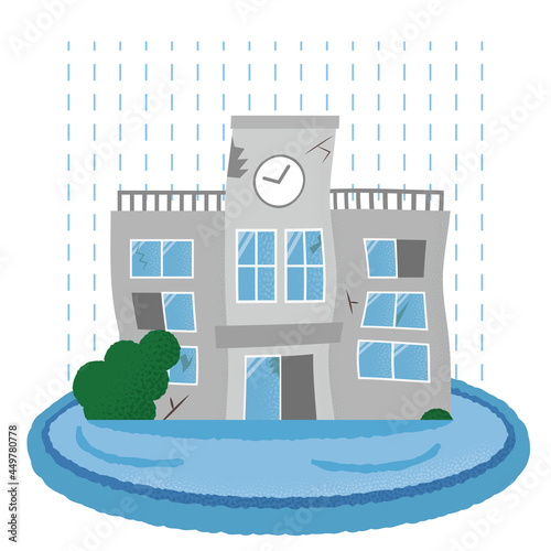 水害に遭う学校のベクターイラスト
